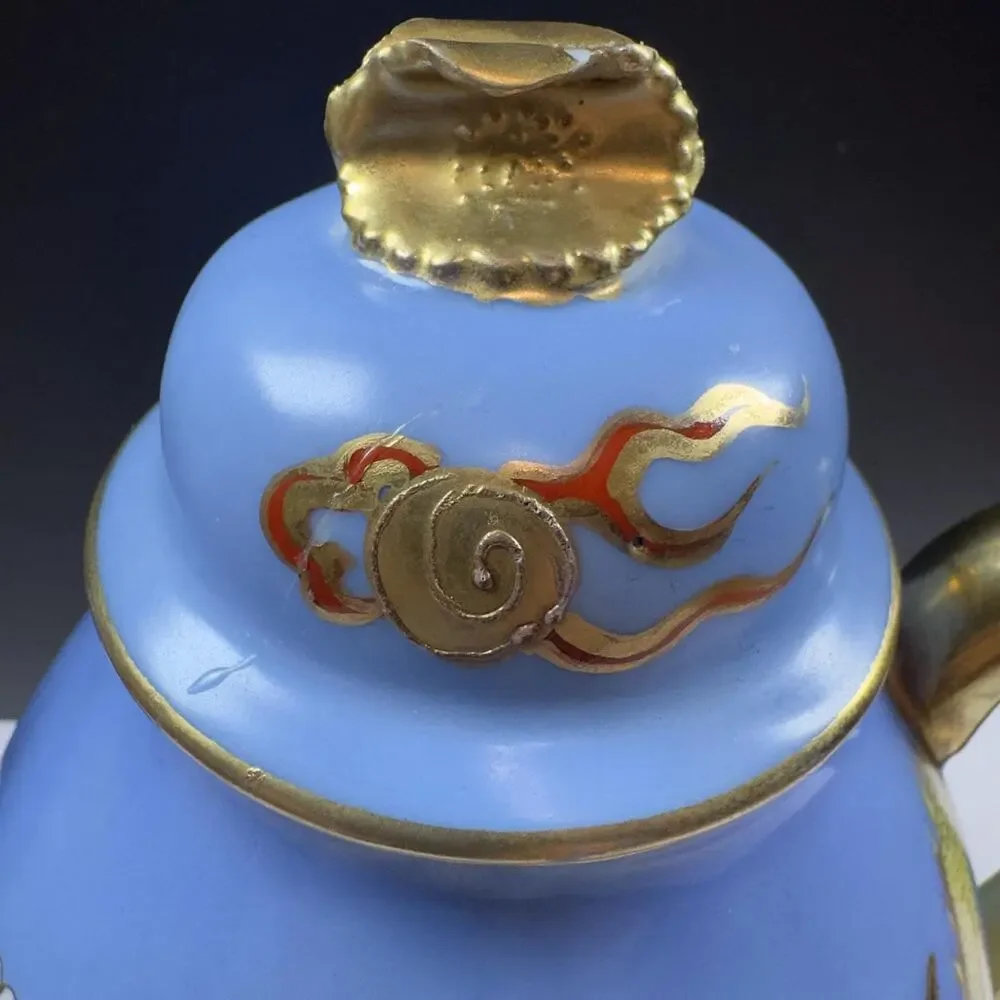 Vintage Japanese Dragonware Teapot - Blue Moriage Raised Dragon Porcelain
